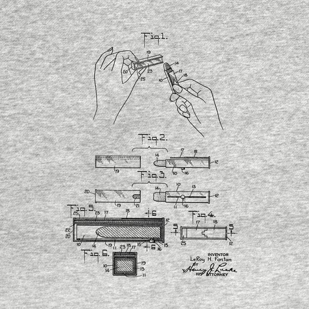 Lipstick with Mirror Vintage Patent Hand Drawing by TheYoungDesigns